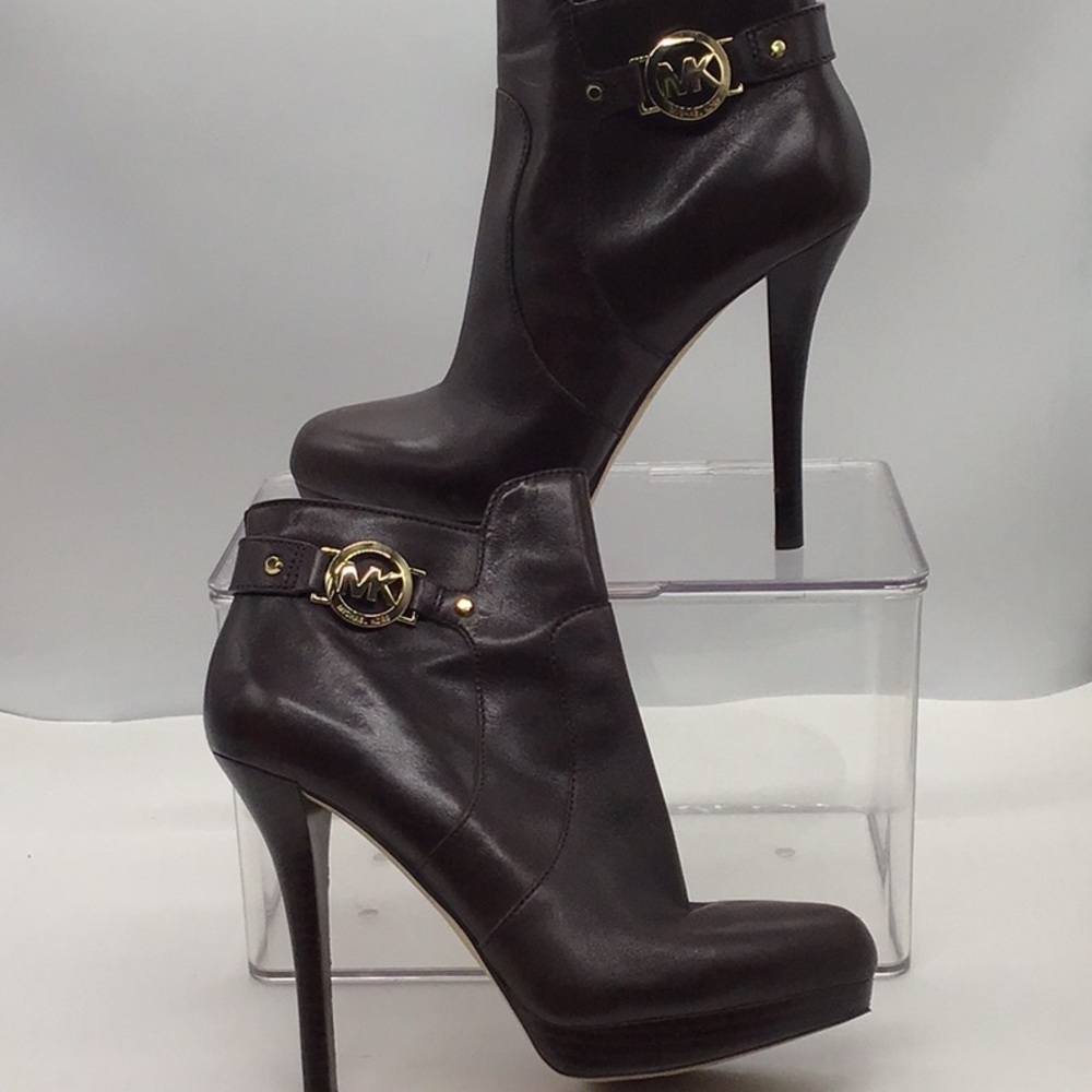 Michael Kors Brown Leather Heel Ankle Boot - Picture 2 of 10
